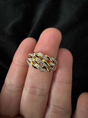 Fashion Jewelry 14k Gold plated Braided Ring with Clear Crystals